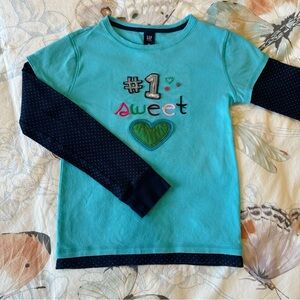 GAP Kids Turquoise and Navy Polkadot Long Sleeve Tee Girls Size XXL (14-16)